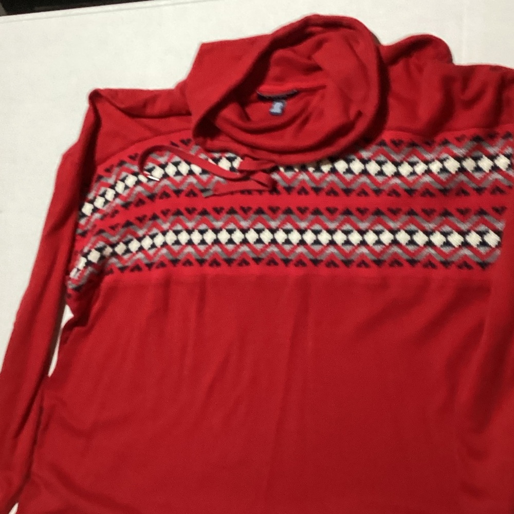 Red Geometric Patterned Cowl sweater /Top